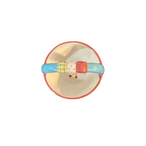 Blossoms & Blooms Ceramic Easter Basket Candy Bowl Chicks Eggs Spring - Picture 3 of 6